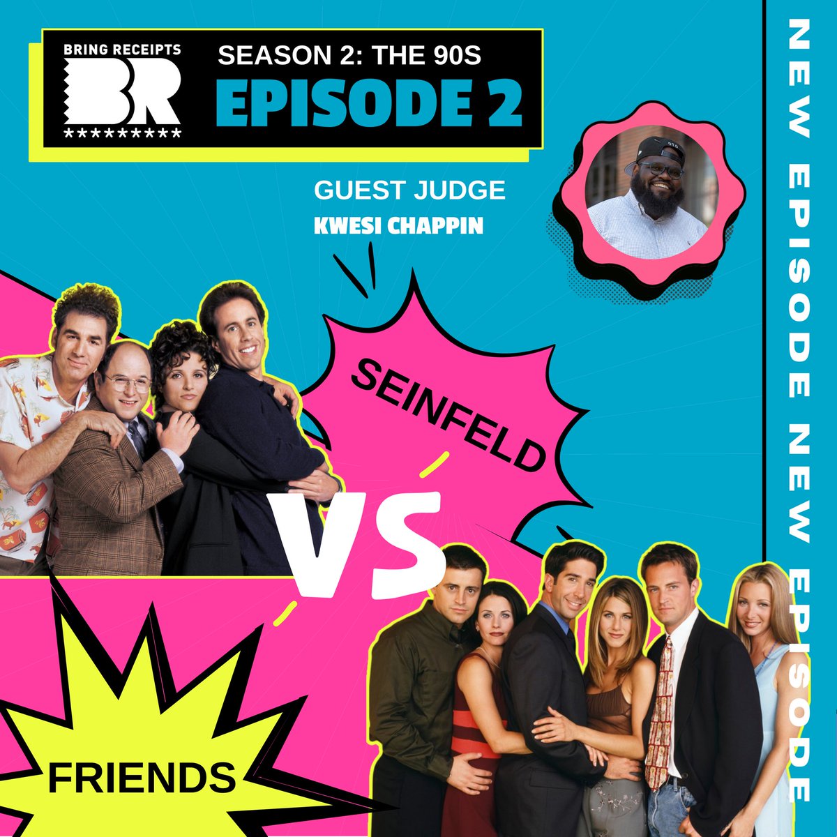 BrandingBrandi's tweet photo. This week on our brand spanking new episode of Bring Receipts @stevenrenderos &amp; I debate (and @KwesiC decides) whether we should dump Seinfeld or Friends from our tv binge watching. Available now at https://t.co/h195APZX90 or any podcast platform. https://t.co/dJBc3dDF2P