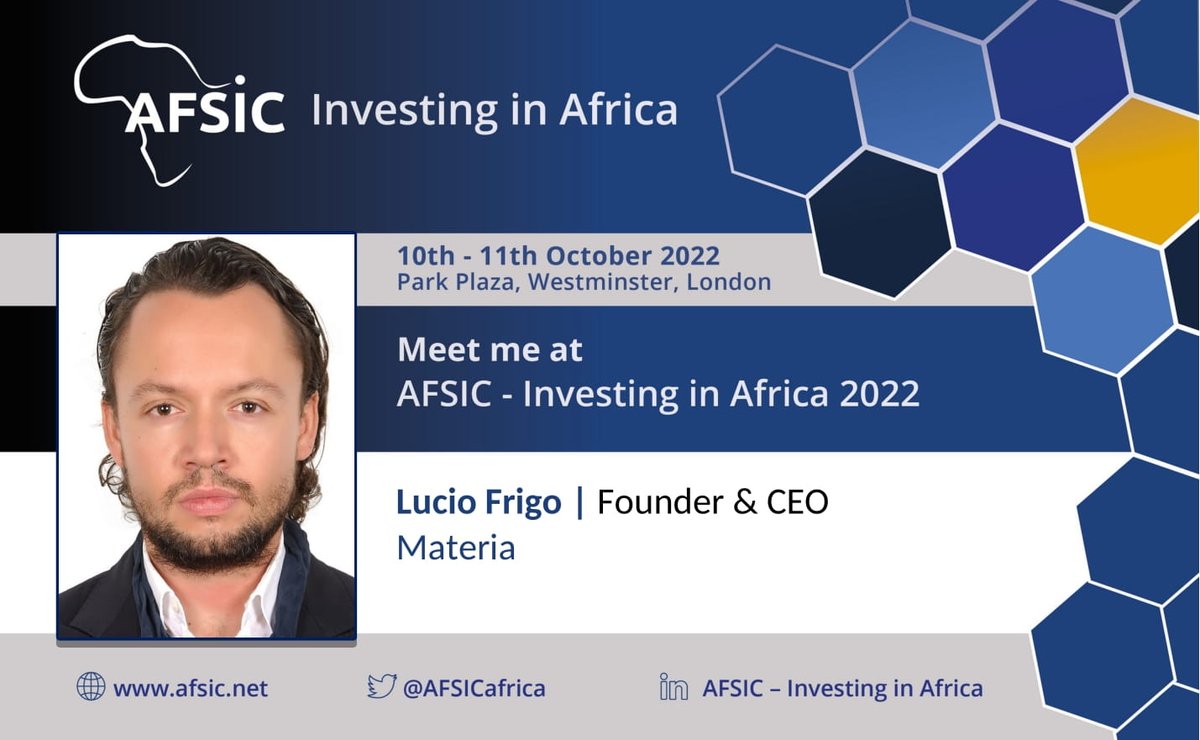 We are delighted to welcome <a href="/LucioFrigo/">Lucio Frigo</a> from <a href="/MATERIA_inc/">MATERIA</a> on board as one of our AFSIC 2022 speakers. View our full agenda here: afsic.net/agenda/ #afsic #afsic2022 #businesstwitter #financetwitter #investmenttwitter #investortwitter