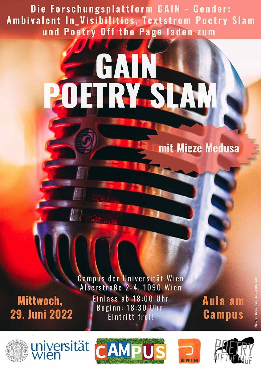 Tomorrow 29.6.2022 18:30 at the University Campus, GAIN's first-ever Poetry Slam with <a href="/PoetryOff_Page/">Poetry Off the Page</a> <a href="/miezemedusa/">miezemedusa</a> can't wait! gain.univie.ac.at/events/gain-po…