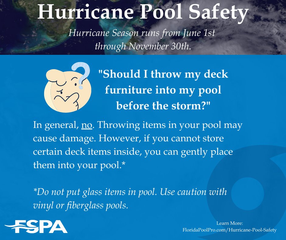 FSPAssociation's tweet image. There are lots of ways to #ProtectYourPool during hurricane season. 

Check out more tips for members and their customers on our website: FloridaPoolPro.com/Hurricane-Pool…