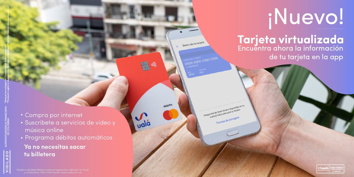 Hoy en <a href="/uala_co/">Ualá Colombia</a> lanzamos tarjeta virtualizada. Directo en tu app, puedes acceder a tu <a href="/Mastercard/">Mastercard</a> global para cuando quieras, donde quieras. En SEGUNDOS después de tu registro. Seguro y fácil — no necesitas más tu billetera. Nuestro producto mejora cada día, todos los días.👌