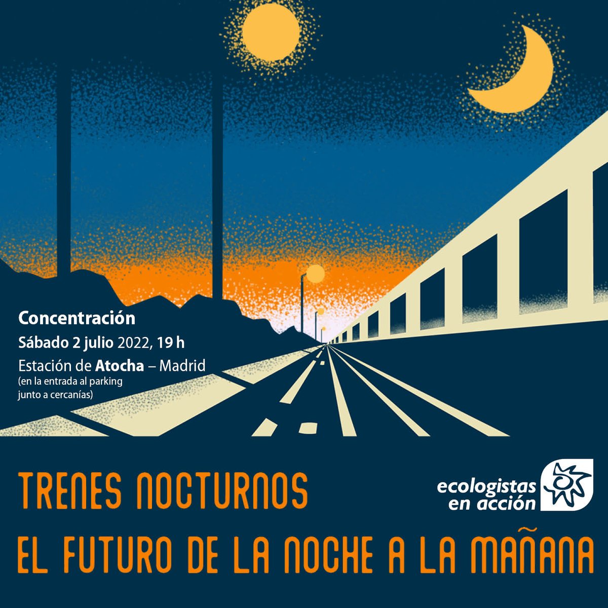 Movilización internacional simultánea en Lisboa, Madrid y Hendaya en defensa de los trenes nocturnos, convocada por <a href="/ecologistas/">Ecologistas en Acción</a> Ecologistas en Acción.

Madrid: Concentración 19.00h. Estación de Atocha, a la que animamos a asistir en pijama, con almohadas, etc. (opcional) 

<a href="/CGT/">CGT</a>