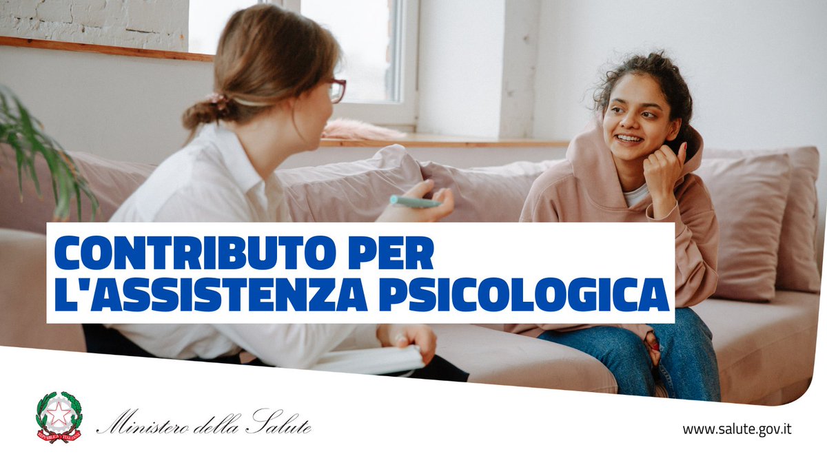 MinisteroSalute's tweet photo. 📣Pubblicato in GU il decreto per richiedere il contributo assistenza psicologica.
Stanziati 10mln di euro per l'anno 2022.

👉Chi ha un ISEE fino a 50mila euro può richiedere il contributo.
Per più info consulta: https://t.co/8kLrdxISDl https://t.co/mGEVUOfGZC