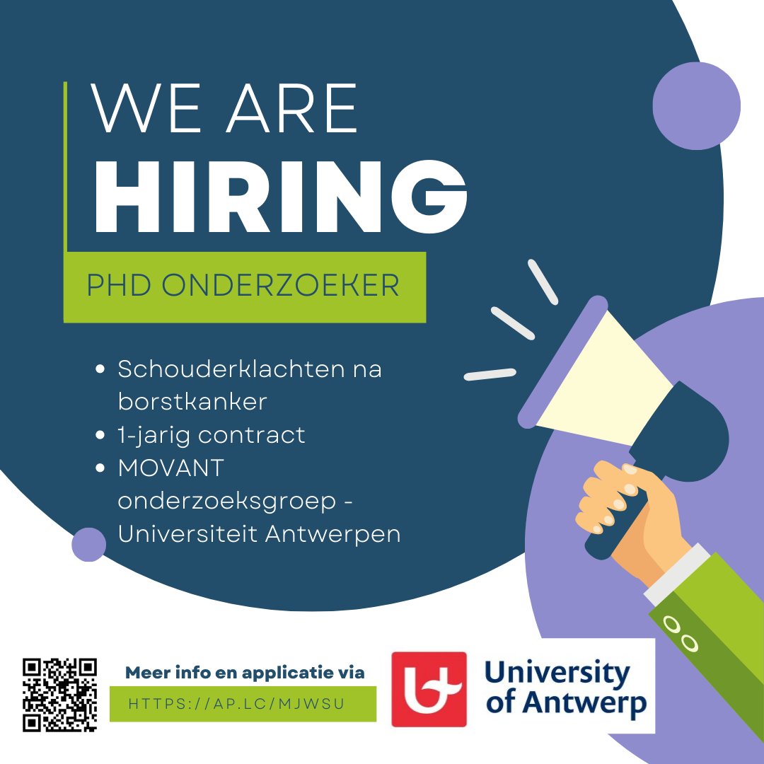 📣📣 VACANCY for PhD Researcher ! Interested in upper limb problems after breast cancer? Check this vacancy! ap.lc/mJWsU