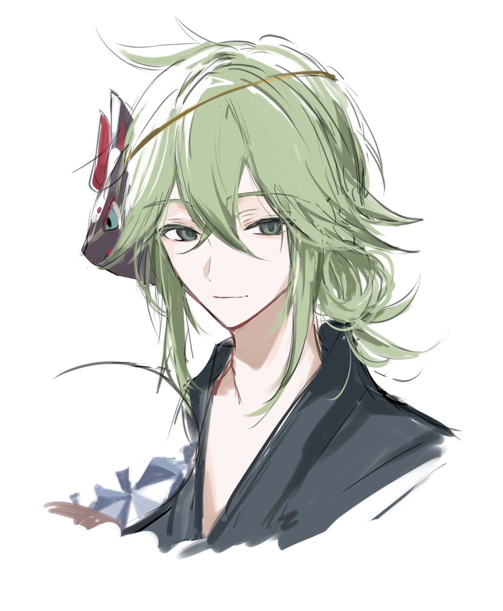 n (pokemon) 1boy green hair male focus solo mask japanese clothes kimono  illustration images