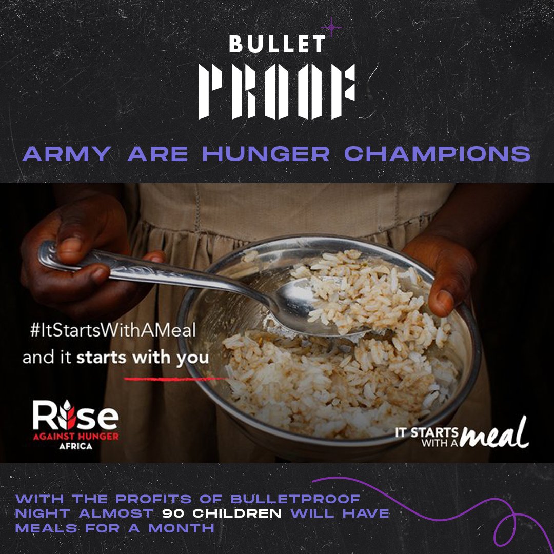 purplestring7's tweet photo. It all starts with a meal and we've managed to almost donate a month's meals for child in need for each person in attendance at #Bulletproofnight
Thats 90 children with full tummies for a month!
#zerohunger #BTS #BTSarmy #SArmy https://t.co/pSh0Xyj0Ki