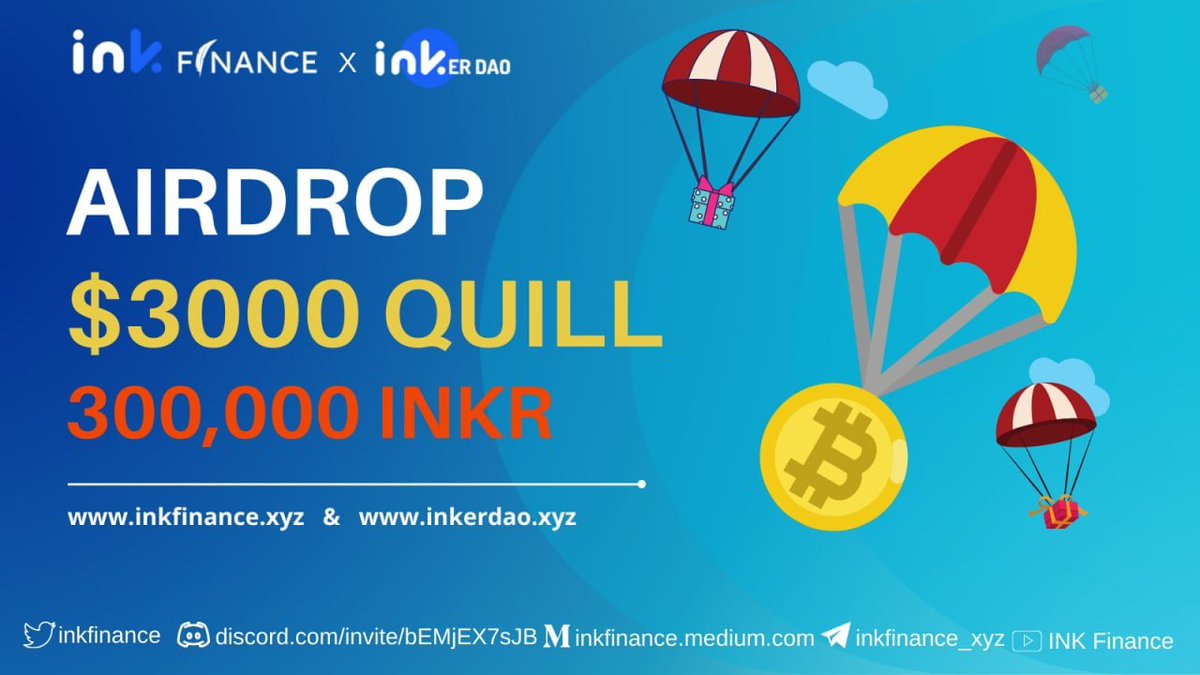 AirdropStario's tweet photo. 💧 Ink Finance Airdrop 💧

🏆 Task: ➕ 100 INKR for 3000 random participants

👨‍👩‍👧 Referral: ➕ $10 worth of QUILL for top 300 referrers

🔛 Airdrop Link &amp; Information: https://t.co/4wAgUFZd1D

#cryptocurrency #Airdrop #BSC #Bitcoin #USDT #InkFinance #QUILL #INKR #Airdropstario https://t.co/jQhs0XCixY