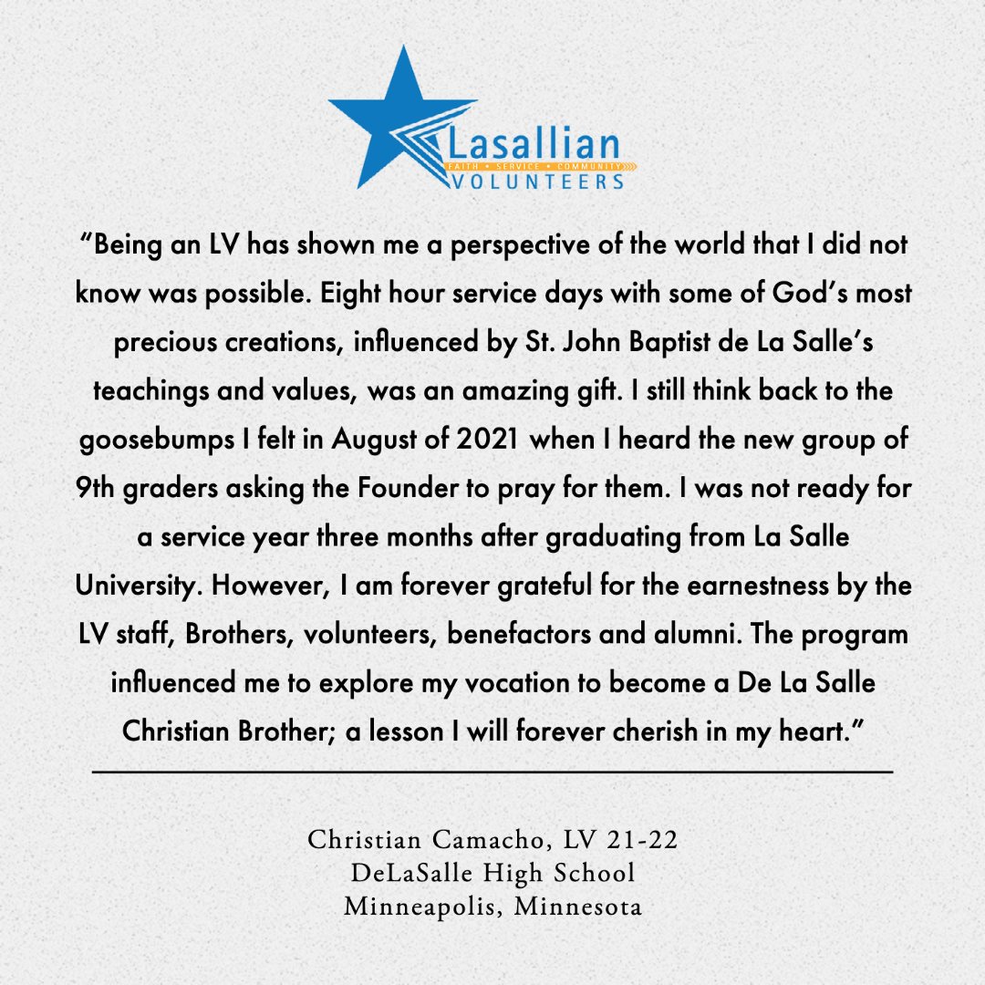 We asked a few members of the final cohort of Lasallian Volunteers what their experience has meant to them. #Faith #Service #Community #LasallianVols #Lasallian