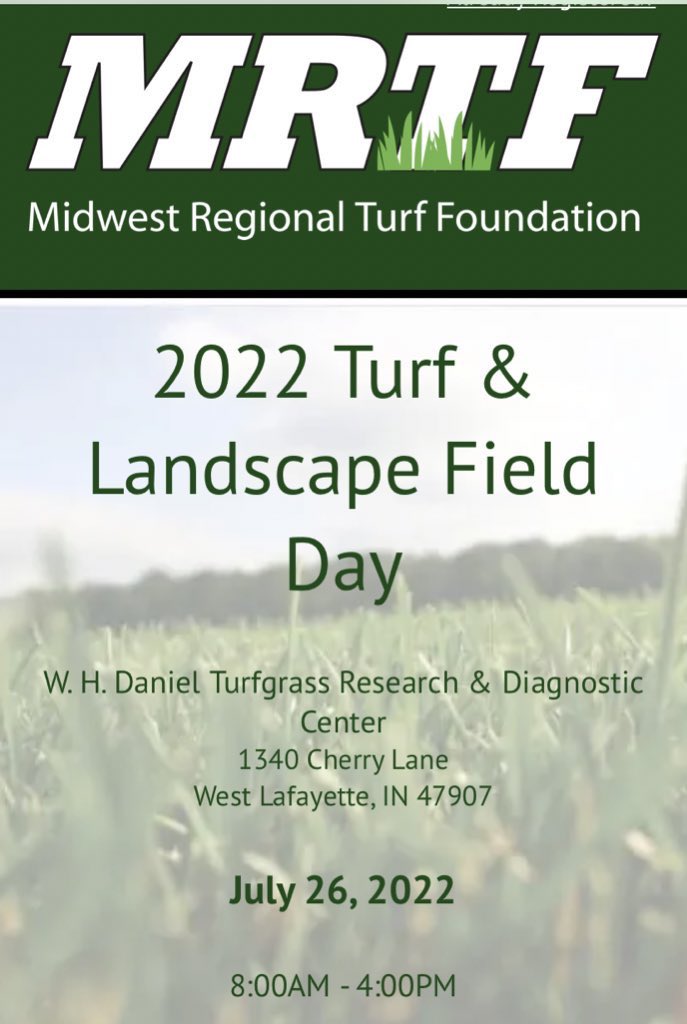 BoilermakerTurf's tweet photo. Friendly reminder - 4 weeks from today-come get your learn on at the Purdue Turf and Landscape Field Day on Tuesday 26 July at The WH Daniel Turfgrass Research Center in West Lafayette-Event registration and itinerary can be found here https://t.co/aEsGXhfzZh https://t.co/T2KasyjxYR