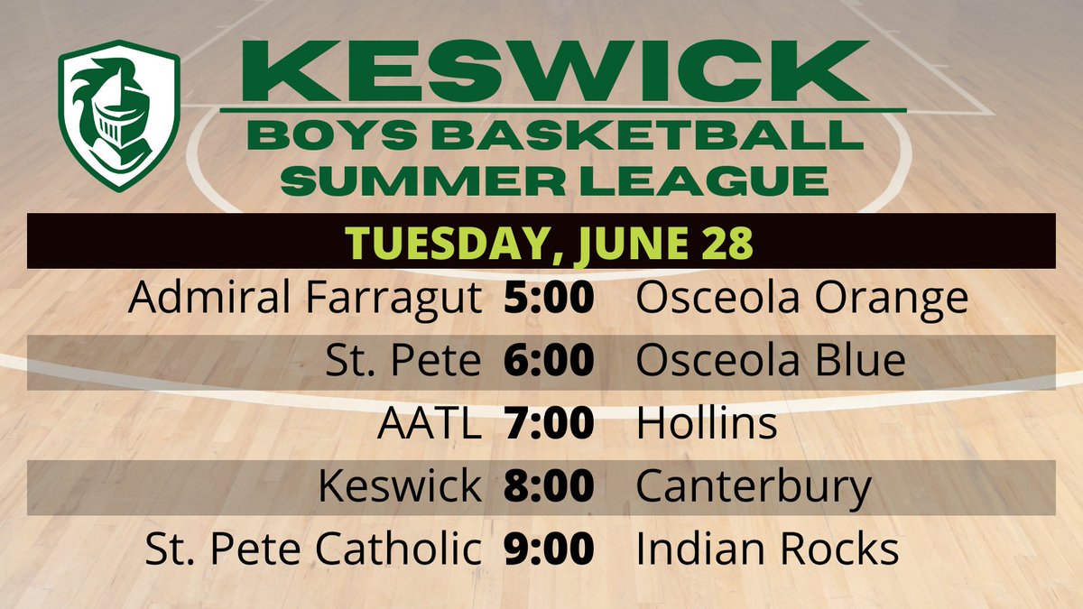 🏀 Keswick Boys Basketball Summer League Week 5 Lineup at <a href="/Keswick_School/">Keswick Christian</a> Gym