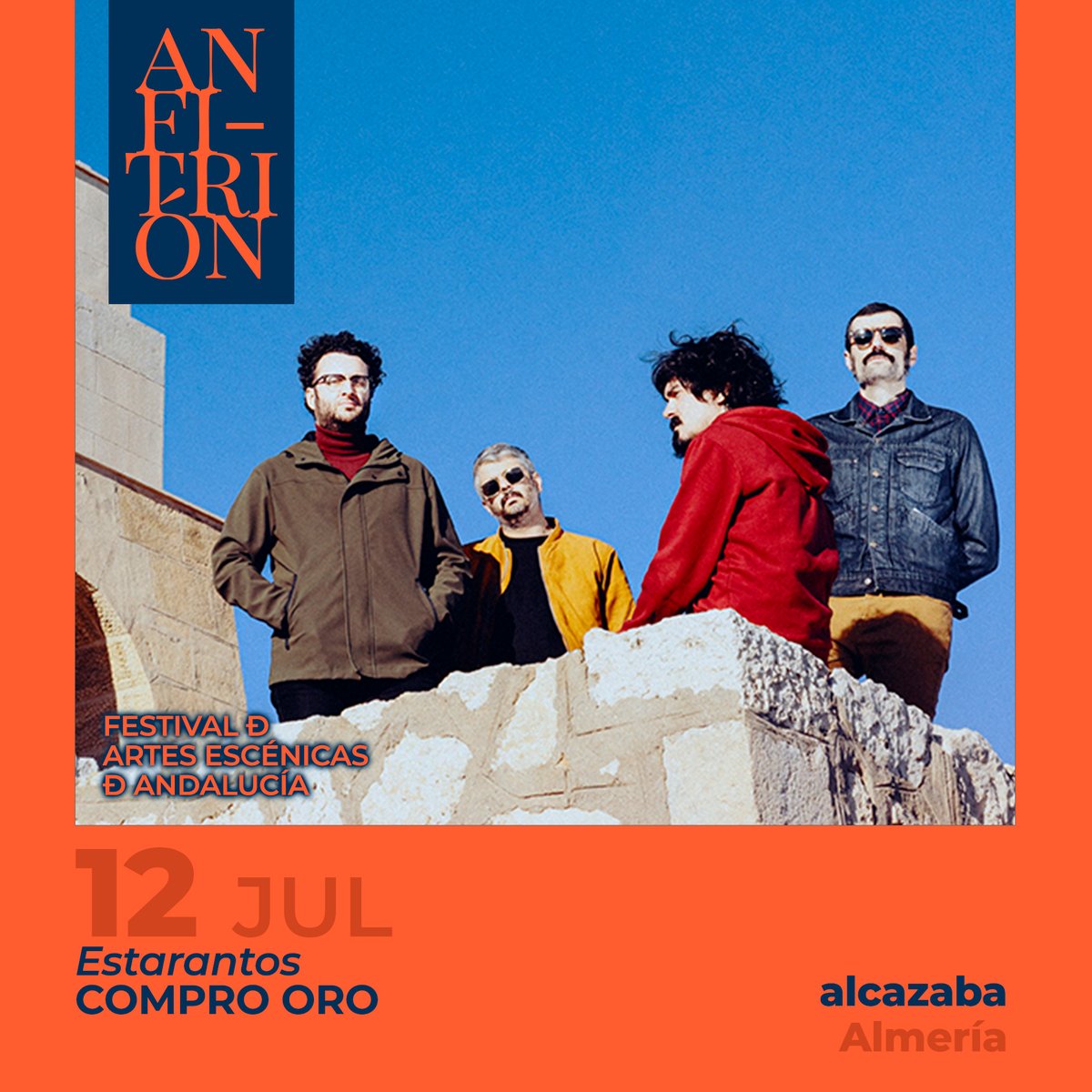 El 12 JUL en la <a href="/AlcazabaAlmeria/">CM Alcazaba de Almería</a> Compro Oro presenta 'Estarantos', su nuevo disco con un resultado brillante y lleno de sentimiento. 

Festival #Anfitrión:
🎟bit.ly/3OR9Np7

<a href="/CulturaAND/">Cultura Junta de Andalucía</a> <a href="/CulturaAlmeria/">TurismoCulturaDeporteAlmería</a>
<a href="/AlmeriaJunta/">AlmeríaJunta</a>