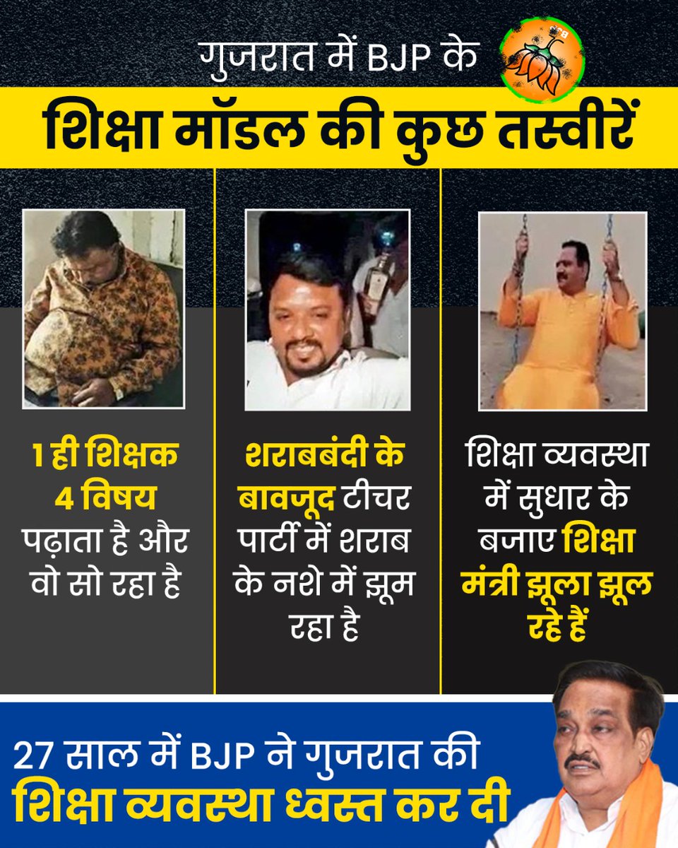 AamAadmiParty's tweet image. &quot;शिक्षा व्यवस्था&quot; को करके ध्वस्त, Gujarat के शिक्षा मंत्री हैं मस्त!