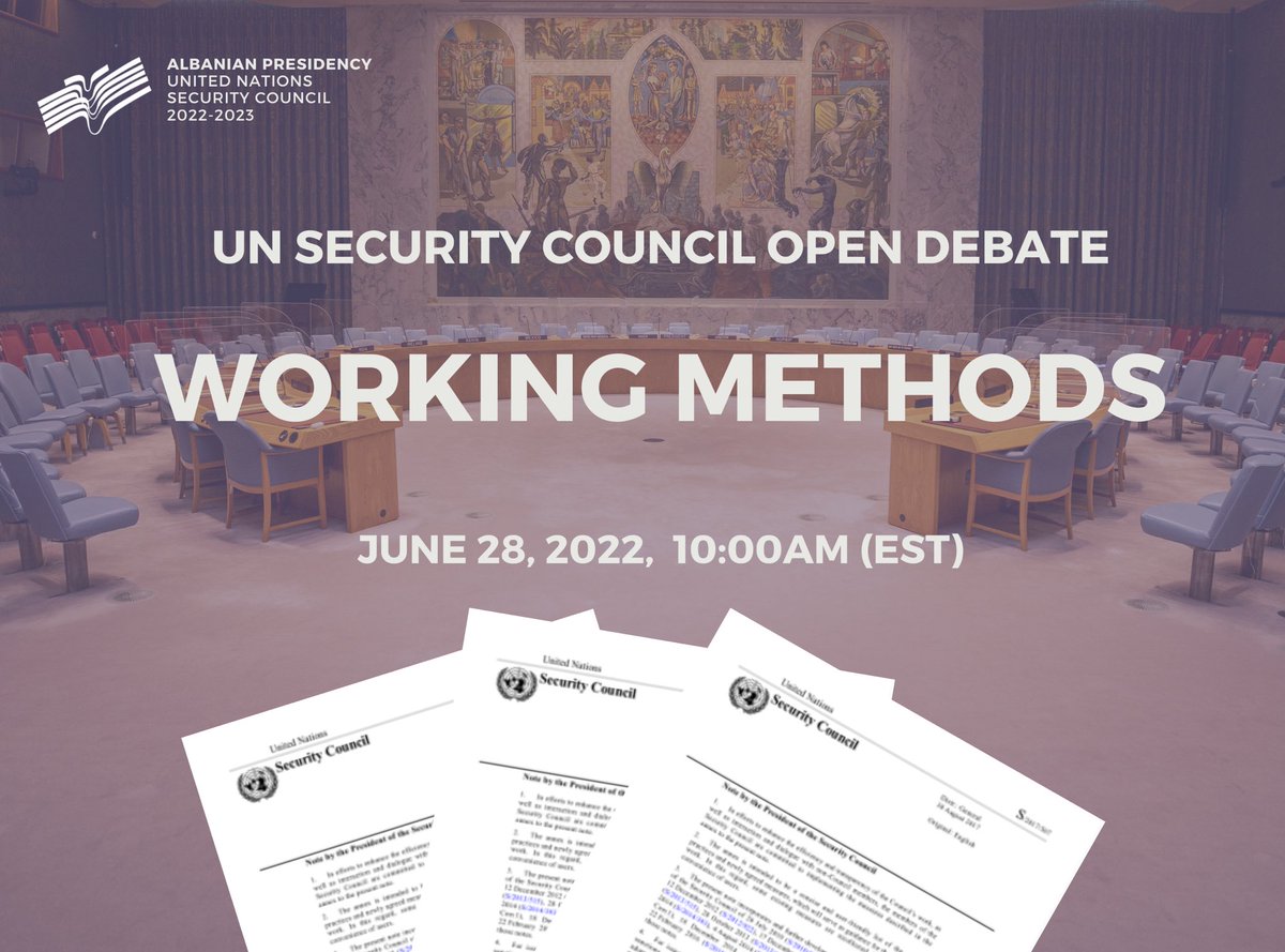 AlMissionUN's tweet image. Albania🇦🇱, UNSC President for June &amp;amp; Chair of IWG on Documentation &amp;amp; Other Procedural Questions, will organise an Open Debate on #WorkingMethods

Karin Landgren, @SCRtweets Exe. Director &amp;amp; Loraine Sievers, co-author of “The Procedure of UNSC” will brief

📺media.un.org/en/asset/k19/k…