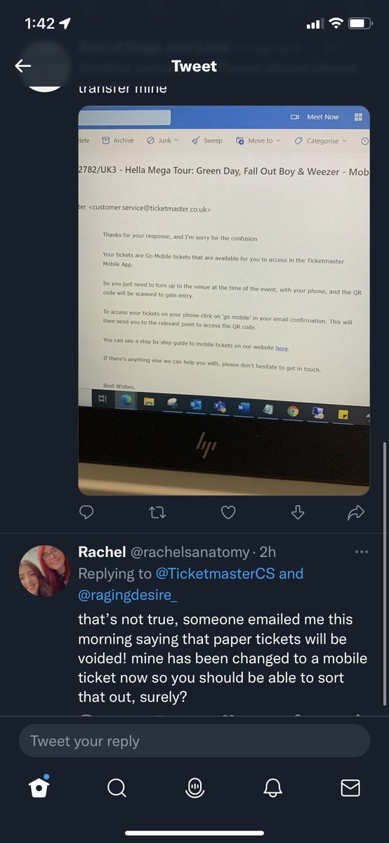 callmebowler's tweet photo. @TicketmasterCS Can you confirm then why some people are being told their paper tickets are voided? If possible, I’d rather be offered a mobile ticket so I can be confident I will gain entry tomorrow https://t.co/TQDYuT3bY7
