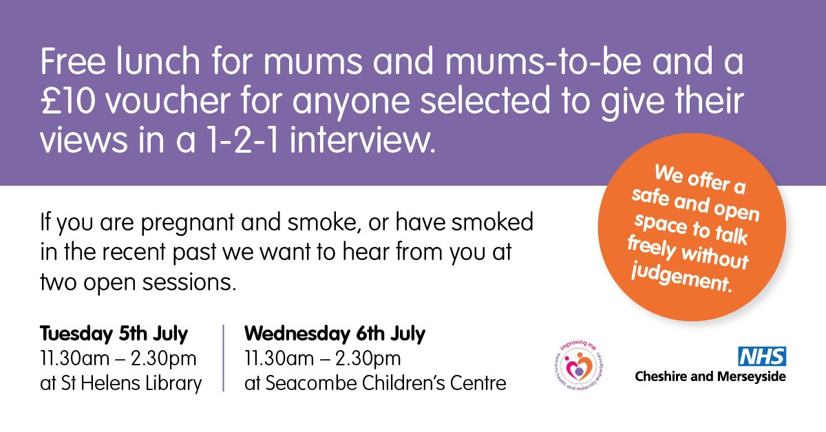 Cheshire & Merseyside MVP Network (@cm_mvp_network) on Twitter photo We're looking for pregnant women to give their views on what women need to quit smoking during pregnancy.
We offer a safe & open space to talk without judgement.
Come give your view on how we can help women give up smoking during pregnancy.
Email: info@improvingme.org.uk We're looking for pregnant women to give their views on what women need to quit smoking during pregnancy.
We offer a safe & open space to talk without judgement.
Come give your view on how we can help women give up smoking during pregnancy.
Email: info@improvingme.org.uk
