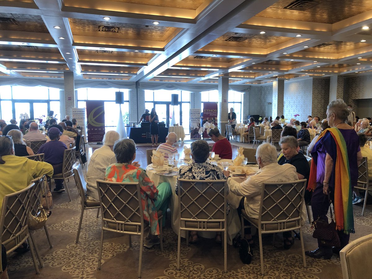 ethocare's tweet photo. Nearly 300 older adults, Boston Mayor Michelle Wu, Ethos CEO Valerie Frias, Age Strong Commissioner Emily Shea, Rev. Irene Monroe, local elected officials, &amp; others gathered in Boston for the Annual Pride Celebration for LGBTQ+ Seniors, Friends, Allies, &amp; Supporters. #pride https://t.co/Ecf2Gyj2Pi