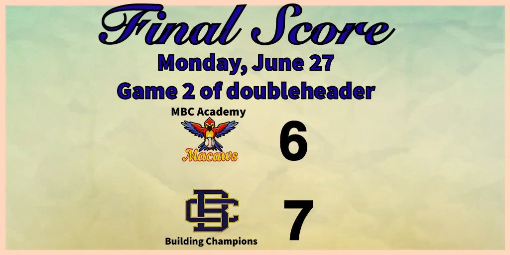 Final 

Building Champions LHP Luke Shull (Washburn University) struck out 7 in  2 innings 
Recap: gc.com/game-626809023…