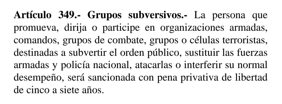 ASSANTACRUZB's tweet photo. De acuerdo a los últimos acontecimientos suscitados, ver los grupos de combate en los campos petroleros, las acciones vandalicas de los manifestantes durante estos 16 días, al parecer todo encuadra en este Artículo 👇 https://t.co/3JBmeqIeTl