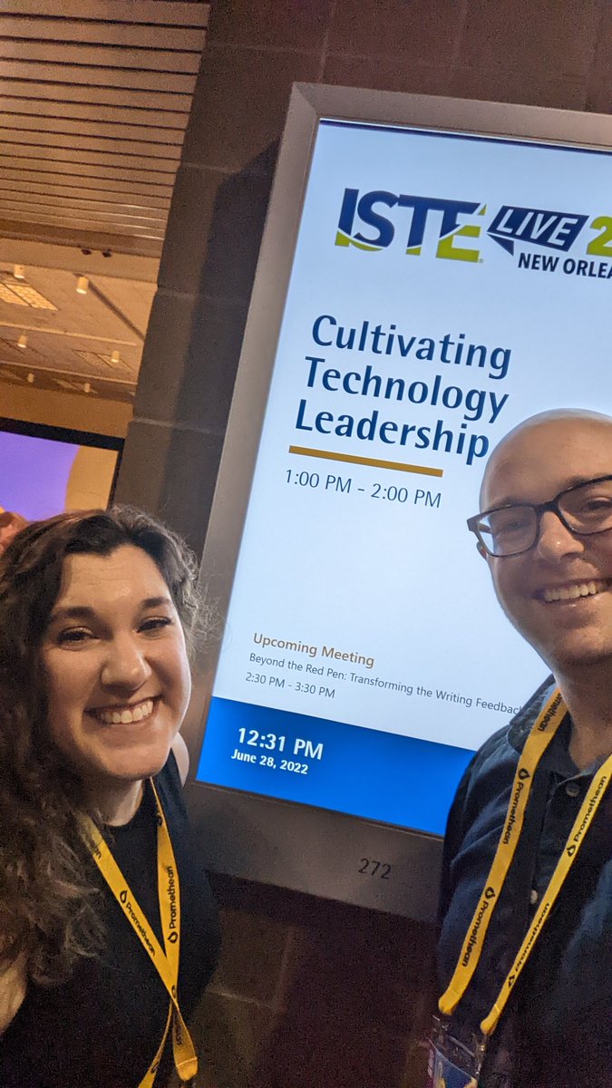 We're here! It's happening! In Room 272, <a href="/AaronHeintz/">Aaron Heintz</a> and I are chatting about developing team and student leadership! And there may even be a special video message from the one and only <a href="/CoachB0066/">Bill Brannick</a>! #aoptech #ISTELive22 <a href="/CRPHS/">CristoReyPhilly</a>