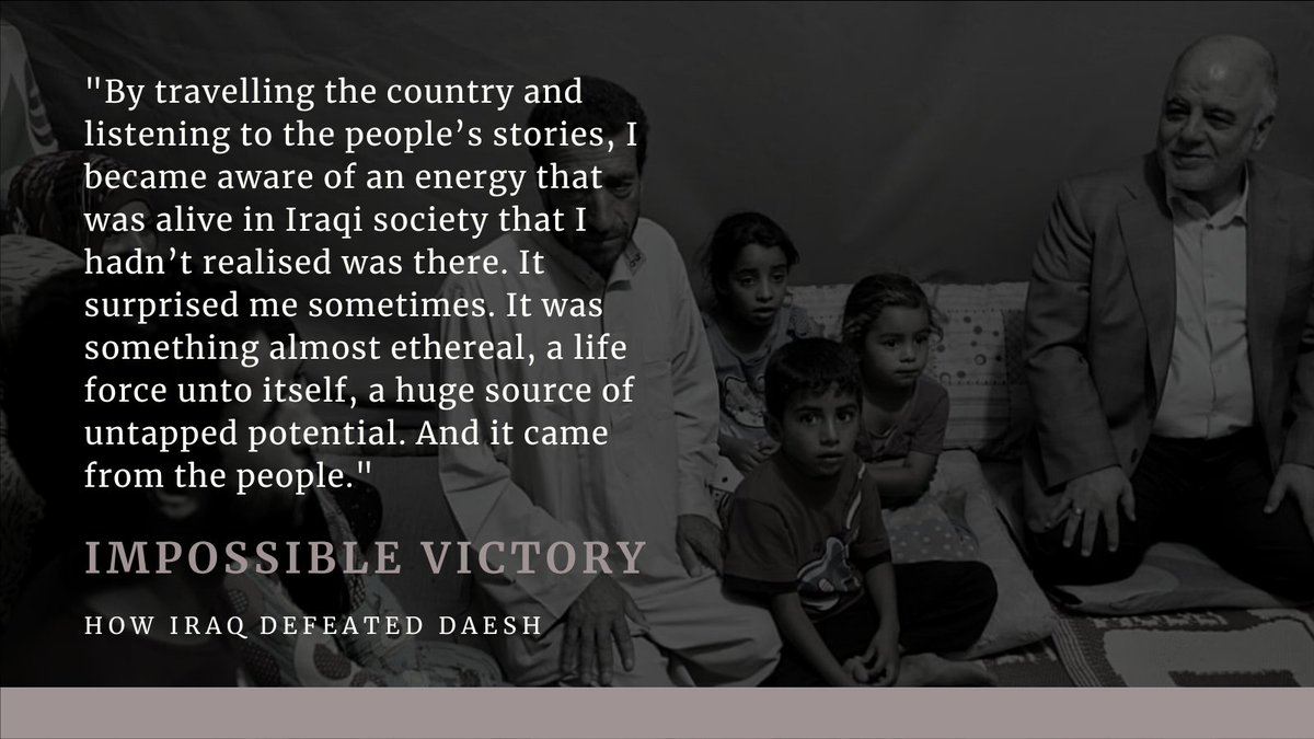VictoryIraq's tweet photo. Iraq's victory over #ISIS belongs to the people - the soldiers &amp; volunteers who fought bravely &amp; the families who sacrificed loved ones for the liberation of the country.

Read why @HaiderAlAbadi is optimistic about #Iraq's future in #ImpossibleVictory: https://t.co/DVUsuC7kQK https://t.co/BBzOR00rJu