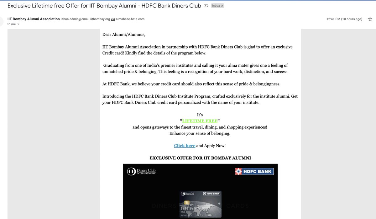 1ravishsingh's tweet image. IIT Bombay friends, you can get lifetime free HDFC Diners Black credit card. This offer is open again after some time. @creditcardz_in
