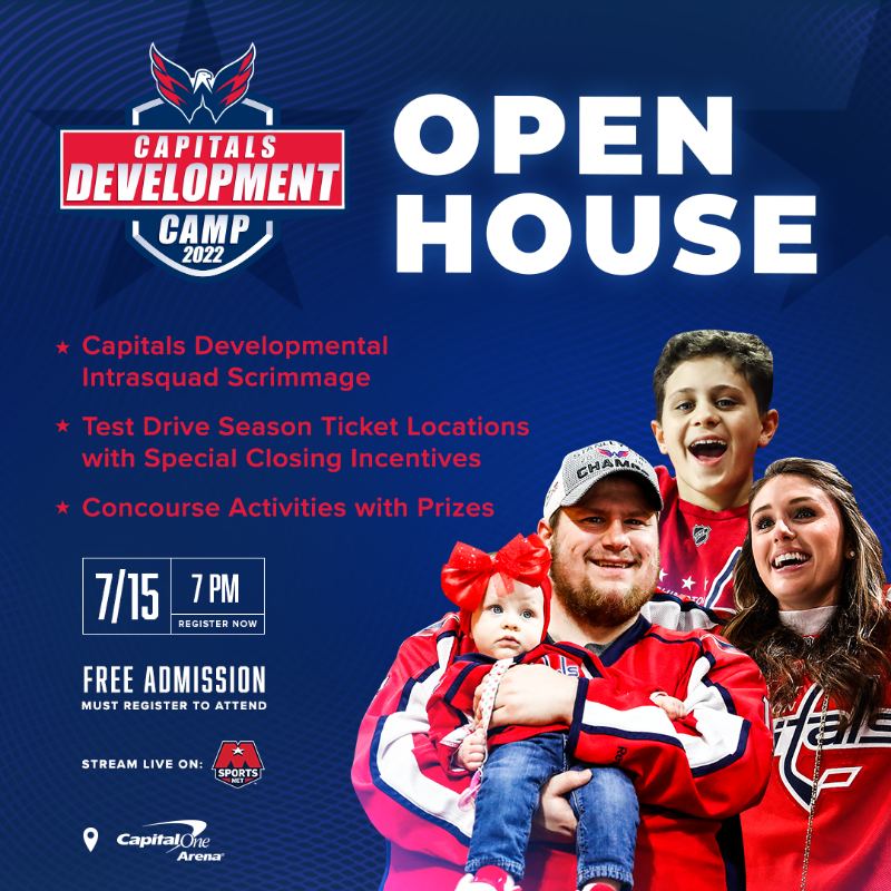 Capitals's tweet photo. Catch current Caps prospects live at @CapitalOneArena next week for the #CapsDevCamp Open House and Scrimmage on July 15!

The event is free and open to the general public with prior registration at the link below.