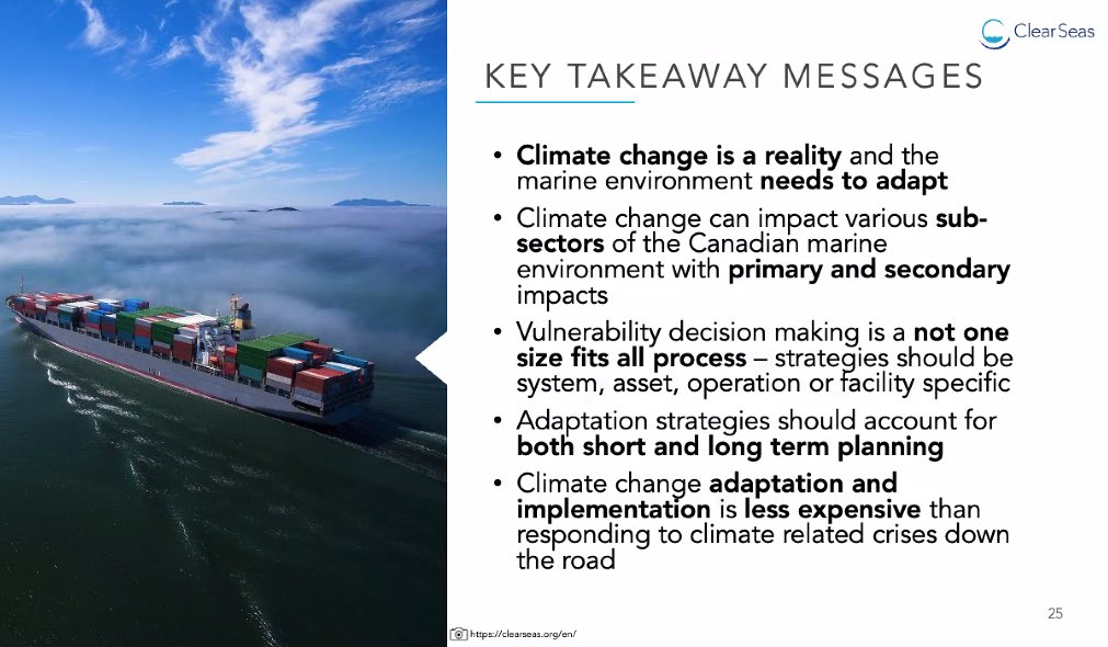 Key takeaways from the Clear Seas report? There isn’t a “one size fits all approach….what works in NB may not work in BC.” More importantly, adaptation and implementation is less expensive to deal with now, rather than later when a #crisis.