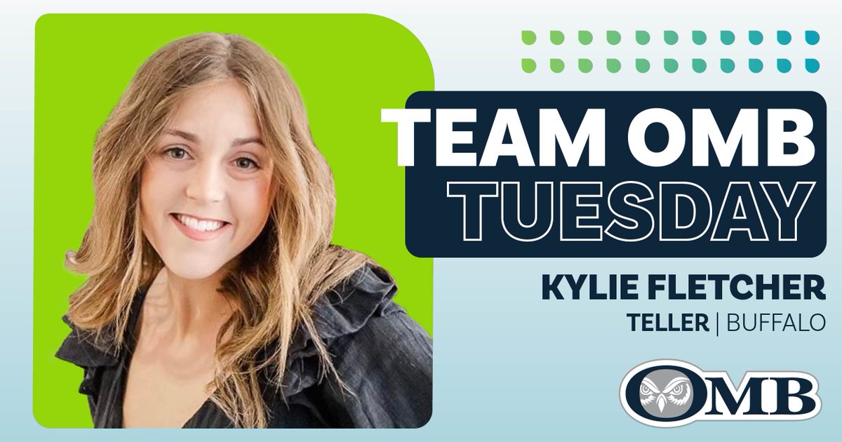 OMBbank's tweet photo. It's #TeamOMB Tuesday, so say hello to Kylie Fletcher, a Teller at our Buffalo branch! When asked the best part of our culture, she said, "Here at OMB, everyone feels like a somebody." When she's not at work, you can find Kylie studying or eating at Texas Roadhouse! #OldMoBank https://t.co/C9qDHYTJeo