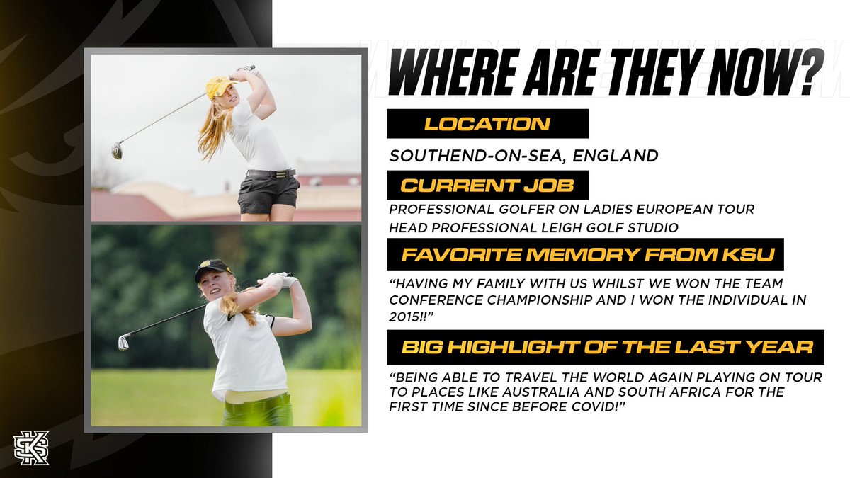 KSUOwlsWGOLF's tweet photo. 𝑊ℎ𝑒𝑟𝑒 𝑎𝑟𝑒 𝑡ℎ𝑒𝑦 𝑛𝑜𝑤?

Celebrating KSU alumni @Dulciesverdloff!!

▫️ Four-time ASUN All-Conference Selection
▫️ Three-time ASUN All-Academic honoree
▫️ 2013-14 ASUN Freshman of the Year

#competewith | #OneKS https://t.co/nuLDGTBvm6