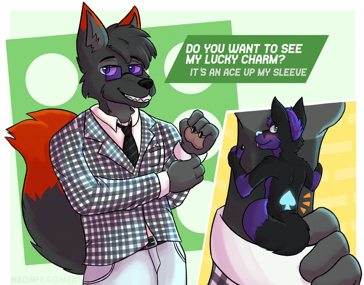 Got a comm with a buddy of mine cause I liked his fursona. He's a very lucky charm indeed x3

Shoutout to <a href="/neonfragment/">Neon Light Fragment City</a> for the art ^w^