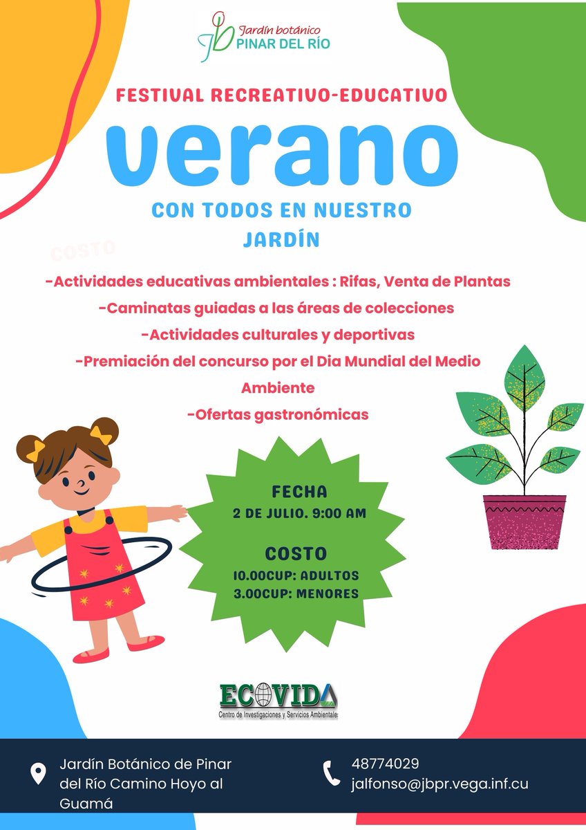 📢Con motivo al inicio de la etapa de verano🌤️, el Jardín Botánico🌴🌿 de #PinardelRio invita a👇