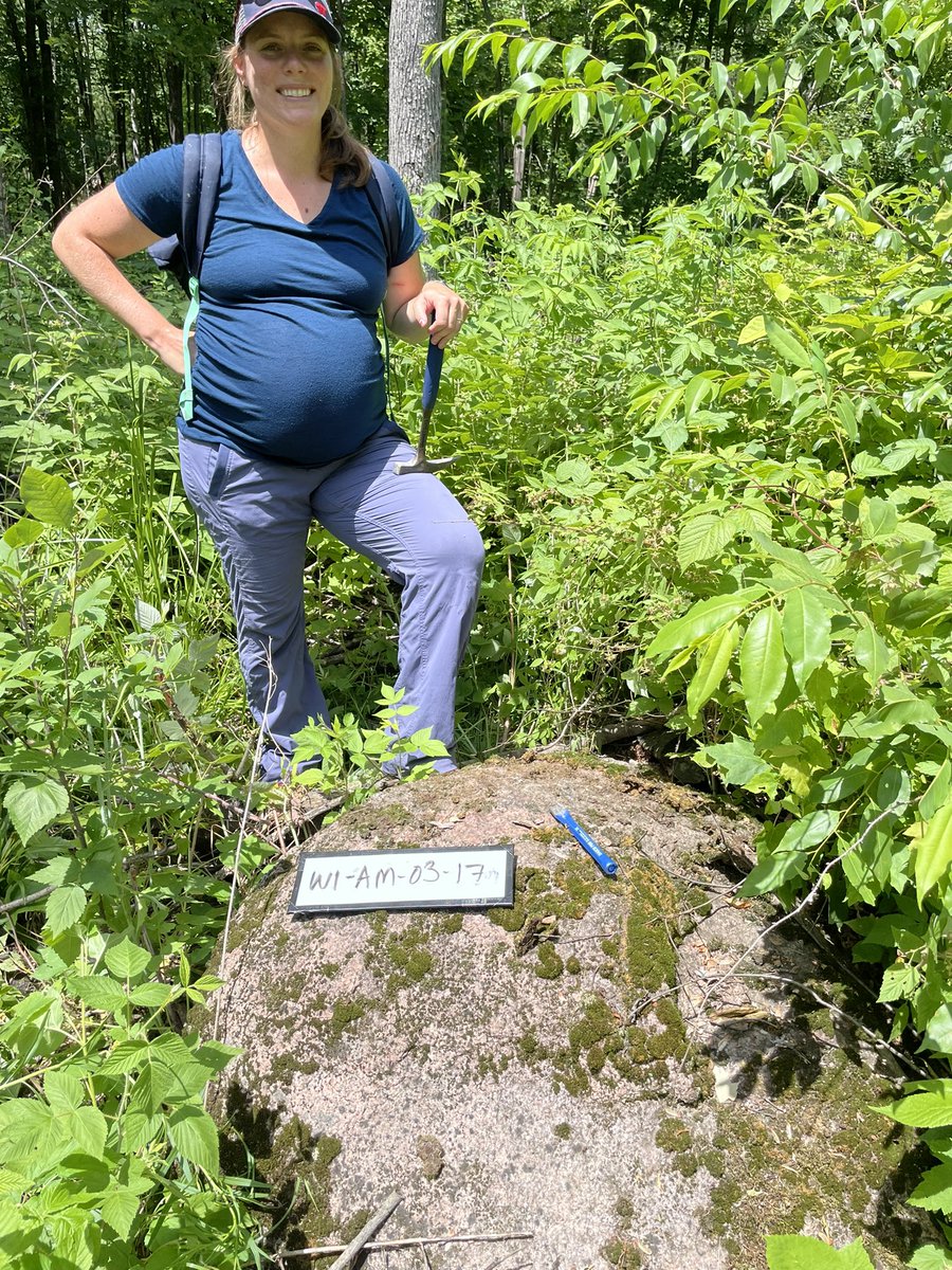 cepey's tweet photo. Happy to be in the field with @eportenga tracking down boulders  🪨 despite the ups and downs of these last few years, if you had told me in 2017 that I would come back to these while pregnant with my 2nd kid, I would have been 🤩🤩🤩 #lifegoals @AcademicMomLife #geologyDUH https://t.co/fTzVO8FuI9