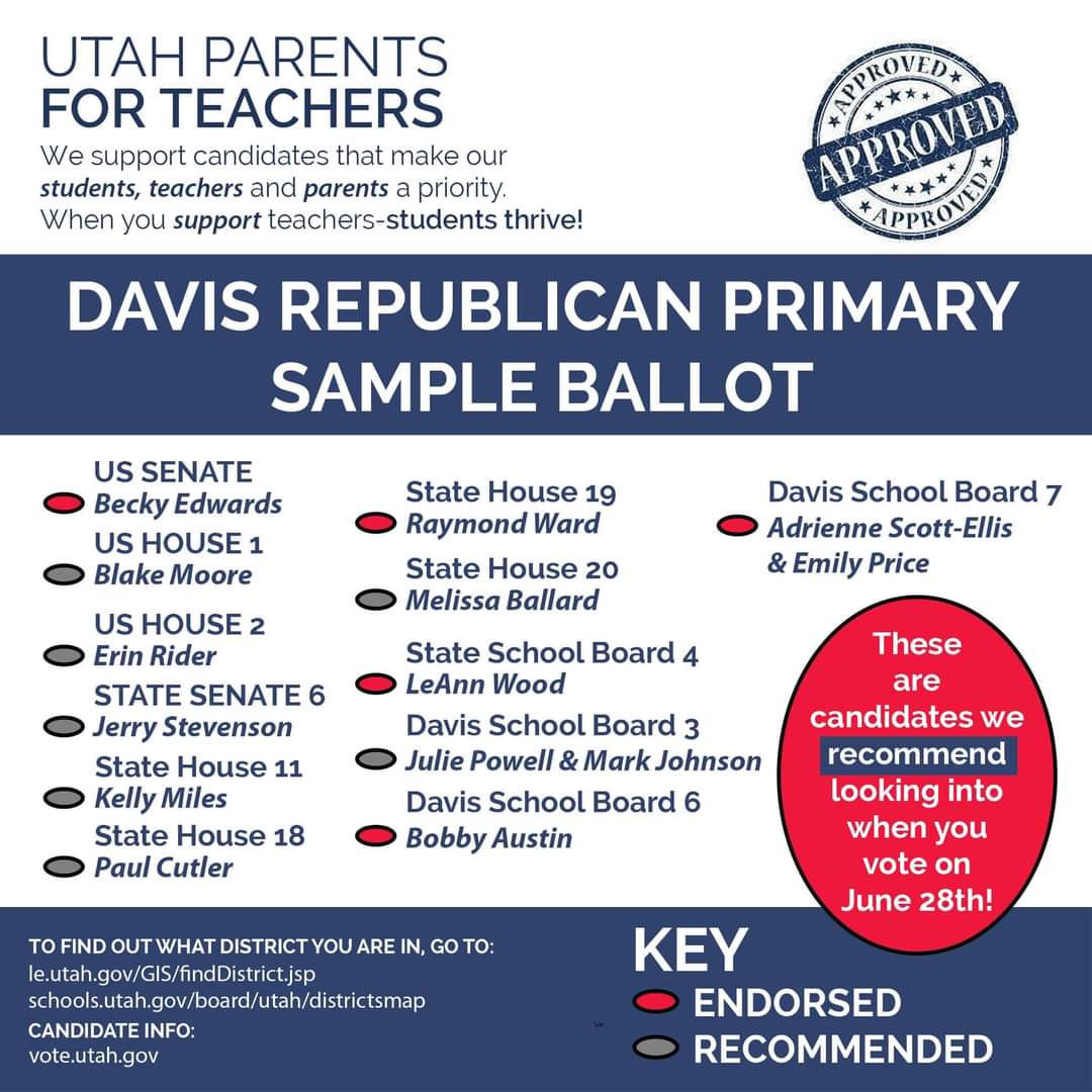 CJsSayingIt's tweet photo. @mssocialwelfare @beckyforutah This!
But if you're UNAFFILIATED you can go IN PERSON and affiliate as a Republican TODAY, and VOTE!
#UtahPrimary #Vote! https://t.co/AEUOGi9Itr