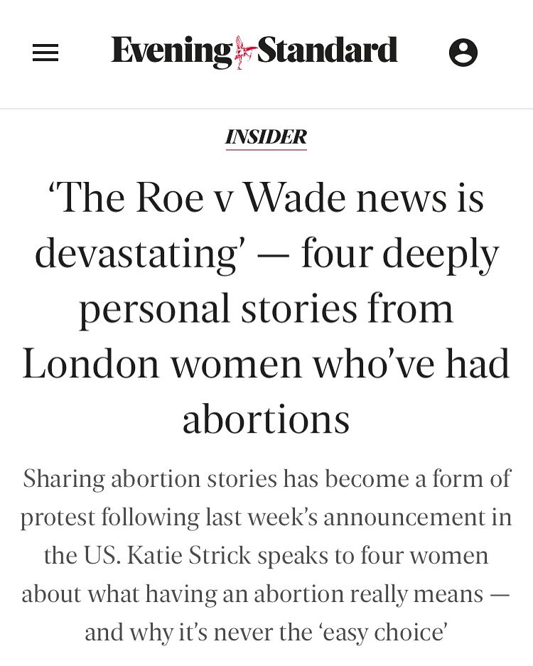 Pleased to take part in this article in the @EveningStandard written by @katie_strick Find the full article here: standard.co.uk/insider/roe-v-… #RoeVsWade #AbortionRights #TimeToTalkTFMR #TFMR #BreakTheSilence