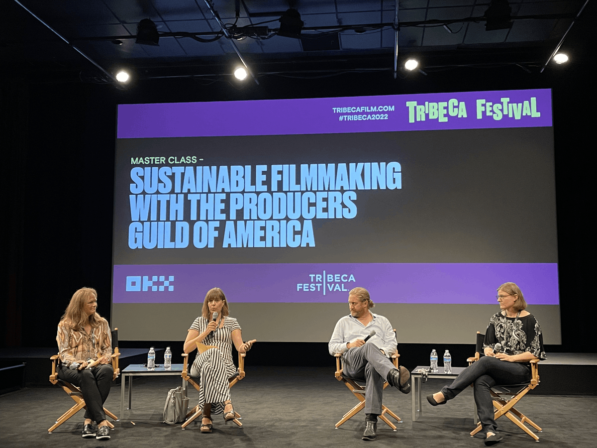 SPF_global's tweet photo. Our Creative Director Zena Harris shared the stage at Tribeca Film Festival in NYC to talk about sustainable production. We can't wait to have more talks like these in October at #SPF22!

#SPF #changingtheclimateofentertainment #climatechange #womeninfilm #sustainableproduction https://t.co/9hMyLHtWG6