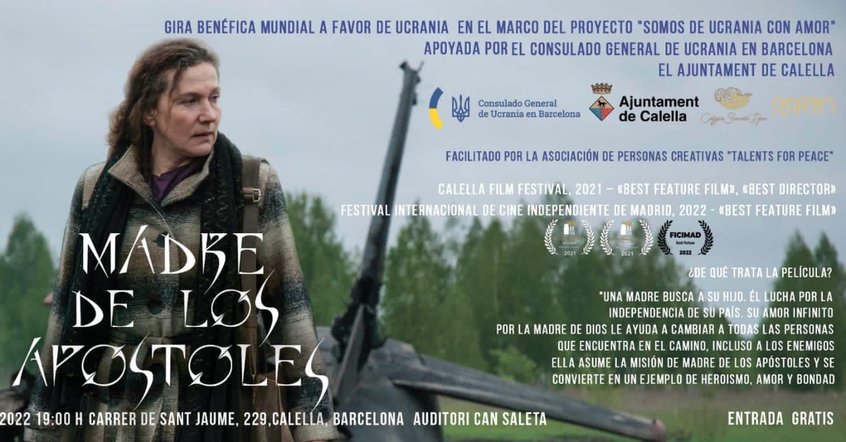 MaresmeFilmFest's tweet photo. Demà 29 Juny a les 19h a Can Saleta projecció del film "Mother of Apostles", una pel·lícula que narra la història d'una dona que busca el seu fill enmig del conflicte bèl·lic viscut a Ucraïna el 2014 i guardonada l'any passat al nostre festival. Entrada gratuïta

#cinemasolidari https://t.co/QCyDrA1lvx