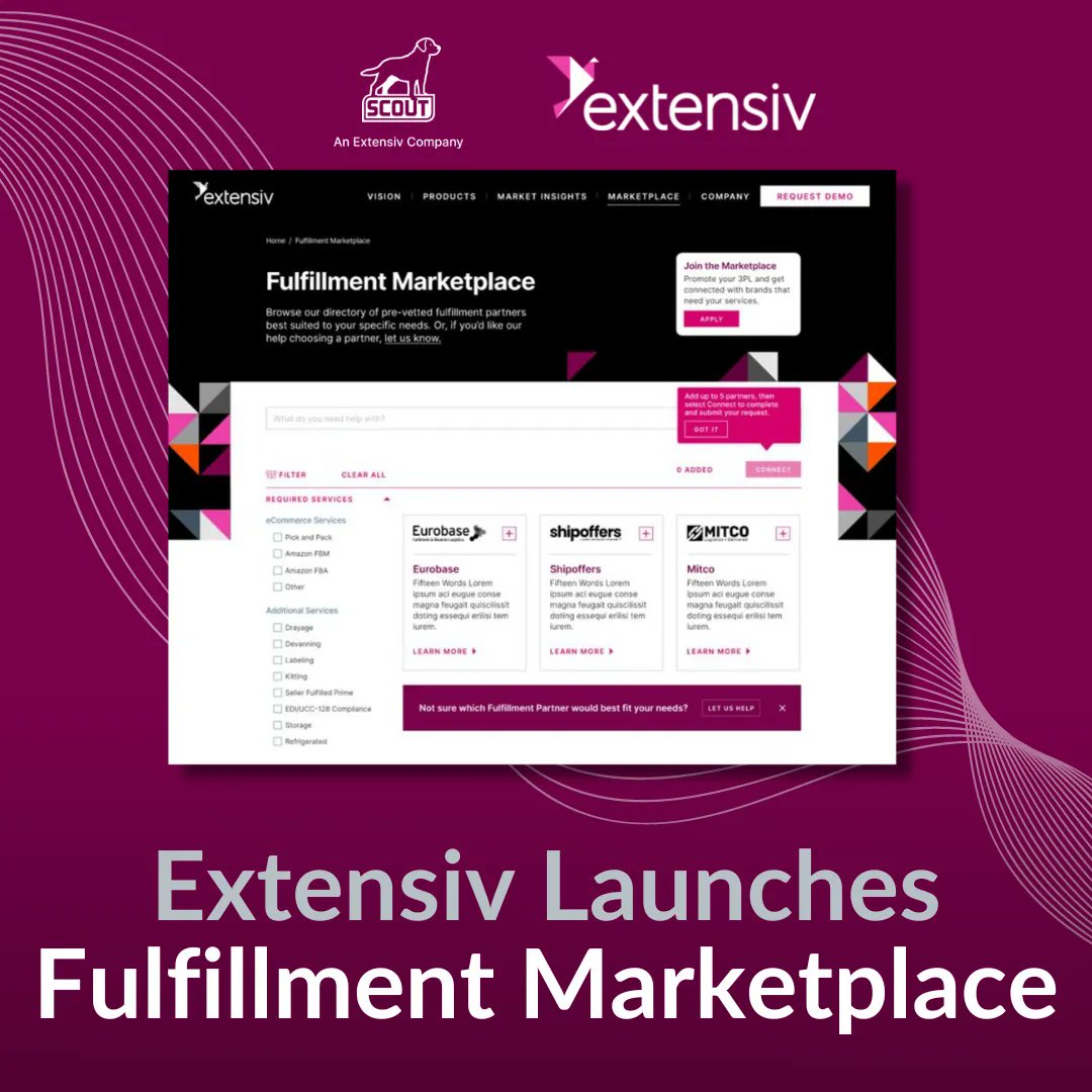 ScoutSoftware's tweet photo. We are excited to announce our latest product offering, the launch of Extensiv Fulfillment Marketplace - a free directory of third-party logistics (3PL) warehouses that are open to new customers, a first of its kind platform connecting brands and 3PLs. 
https://t.co/QWEwlzdMNr https://t.co/erZl5s7Acb