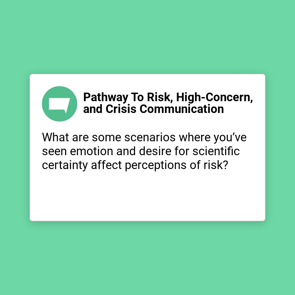 What are some scenarios where you’ve seen emotion and desire for scientific certainty affect perceptions of risk? #riskcommunication #crisiscommunication #pr #corporatecommunication