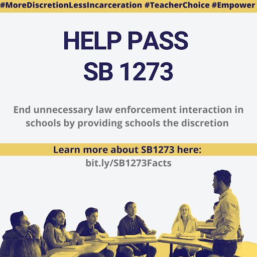 sbh4ca's tweet photo. Decades of research shows contact with law enforcement harms public school students. SB 1273 allows educators to decide what's best for their students – without criminalizing them. Pass #SB1273! #MoreDiscretionLessIncarceration https://t.co/MKWbrTN615