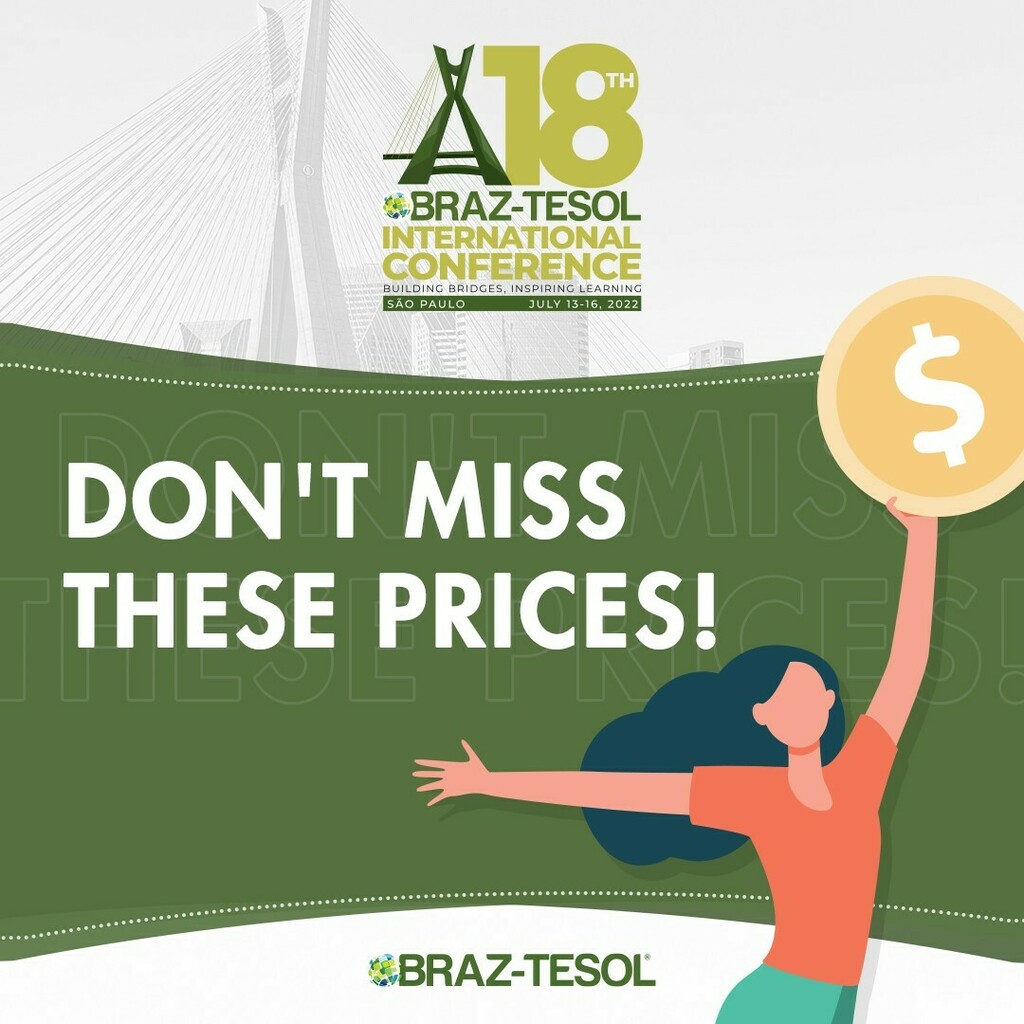 braztesol's tweet photo. Still haven't registered for the BRAZ-TESOL International Conference? Now's the time - prices will be going up on July 1st!

Head over to 
the link in our bio to get your ticket!

#tesol #tesolteacher #iatefl #tesol #tesolteacher #englishteacher #teachin… https://t.co/EgA0P5nQvp https://t.co/IIR7FWdHbD