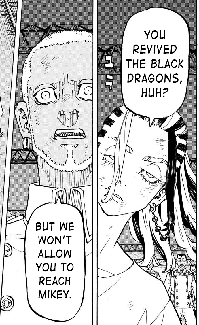 keisfangs's tweet photo. #TokyoRevengers259 #TR259 

i'm starting to wonder if they're really going to betray kanto at this point, they seem to be protecting mikey a lot and maybe they have another reason to do it other than he's the leader, but idk what to think, i need them to talk once and for all https://t.co/0FKrrkptjV