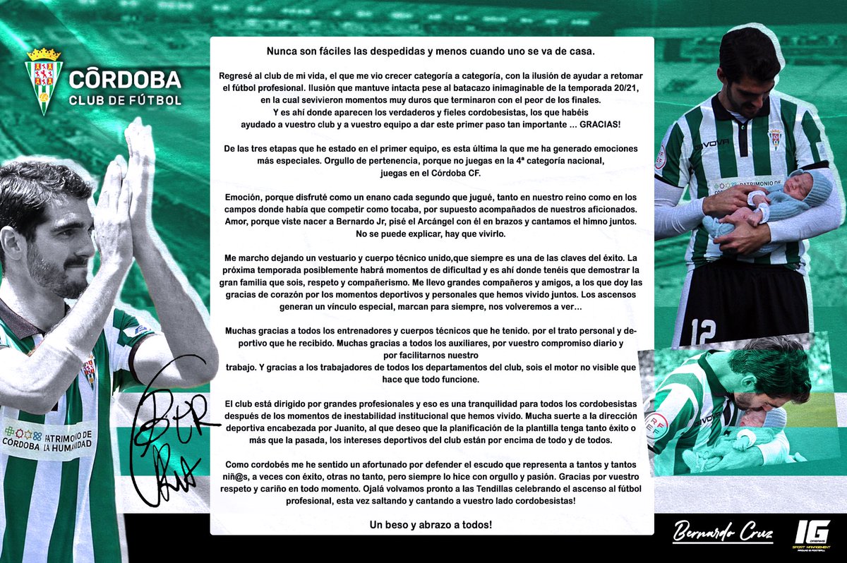 bernardo_cruz8's tweet photo. Ayer, hoy y SIEMPRE 🤜🏼💚🤛🏼.

GRACIAS! @CordobaCF_ofi https://t.co/nv1Zg9qajY