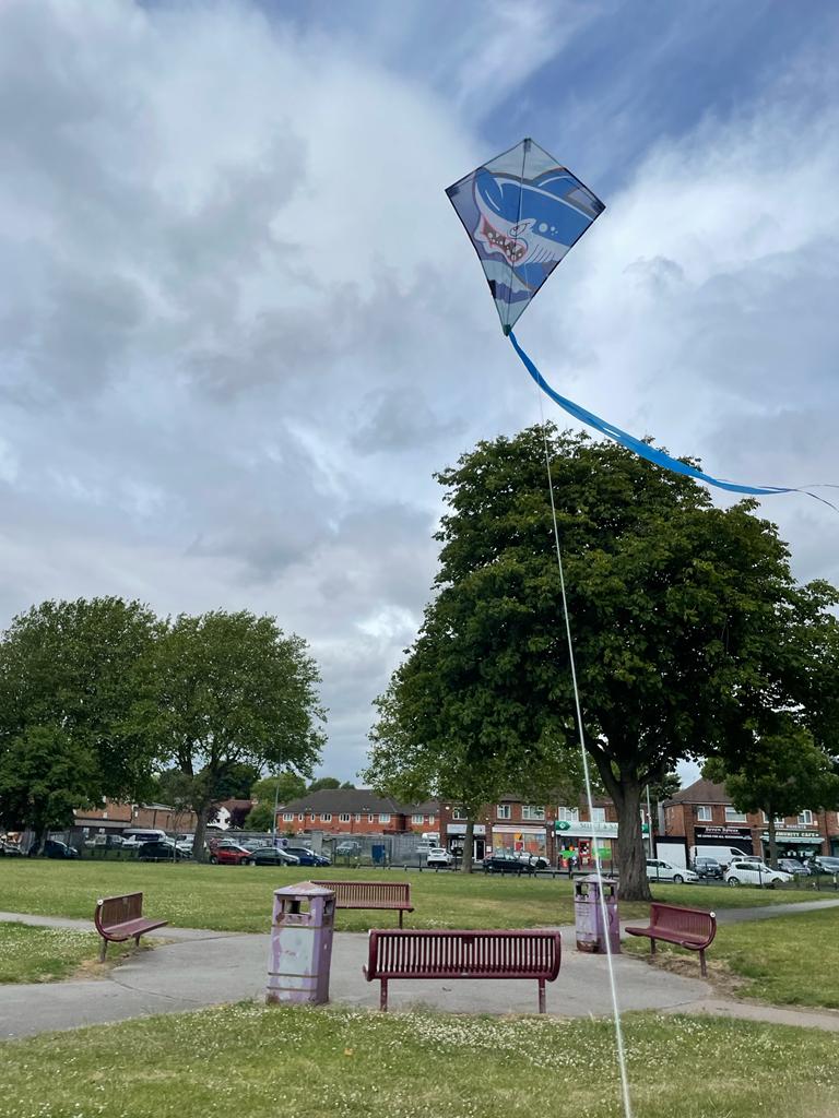 HomeBirmingham's tweet photo. So with our offices out of use, we scrambled whatever toys we could find and made our way down to the nearest park so some of our children could still access groups. Nothing a windy day, a kite and some massive bubbles cant fix!! https://t.co/KQXuObUWVY