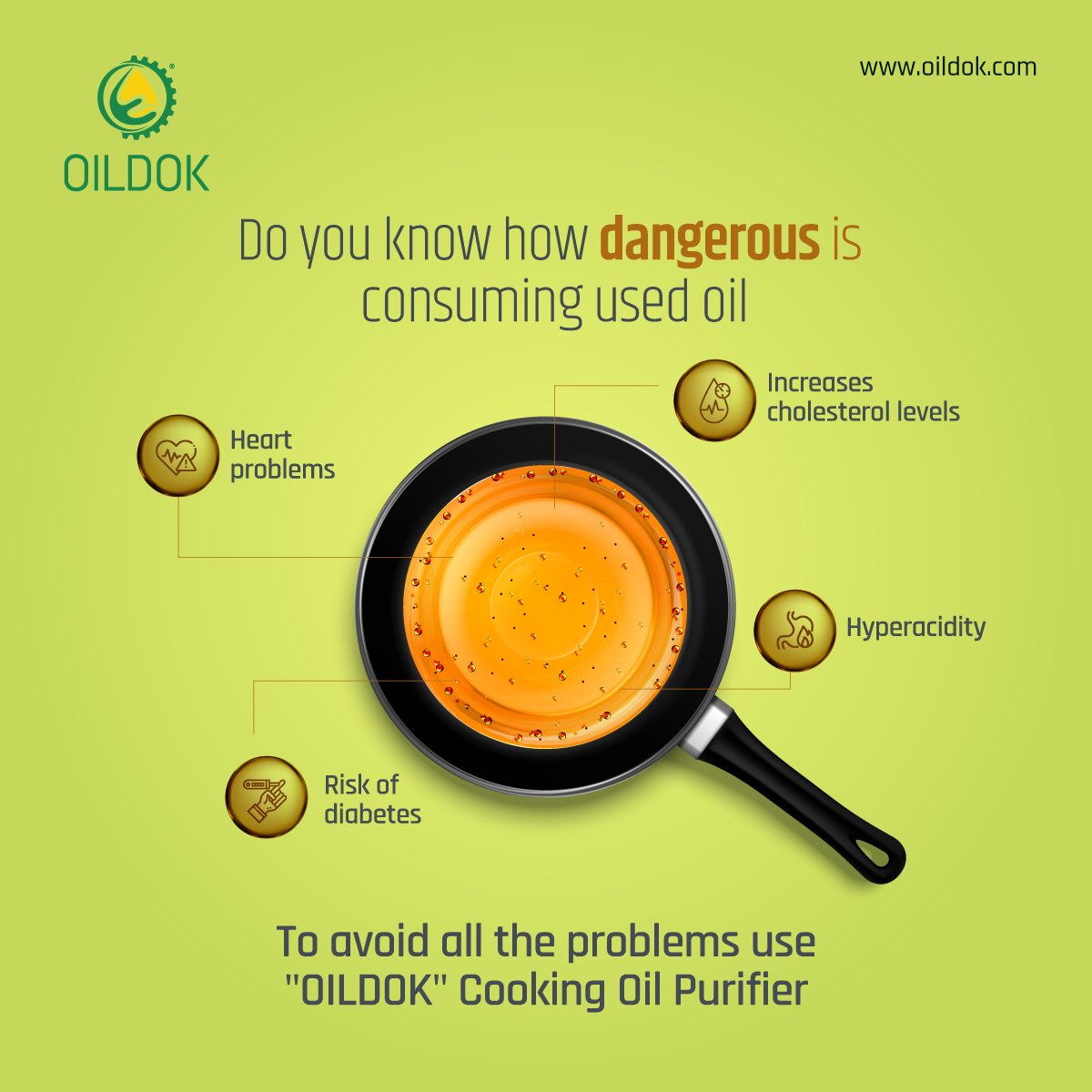 oildok's tweet photo. Food cooked in #usedoil can increase the level of LDL or bad cholesterol in the body. It also increases the risk of heart disease, acidity &amp; diabetes. 

@oildok  cooking #oilpurifier filters out the used oil that is safe to consume. 

🌐https://t.co/ySUvZNlHCY https://t.co/agnnntCwt9