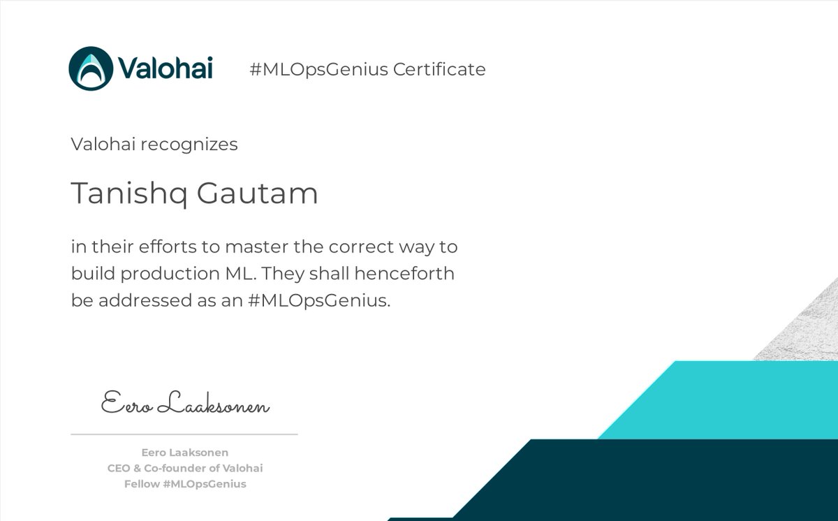 Closedcv's tweet photo. Look at me now, Mom and Dad! I'm an #MLOpsGenius

Thanks! #Valohai https://t.co/vVJJSwN2Kx