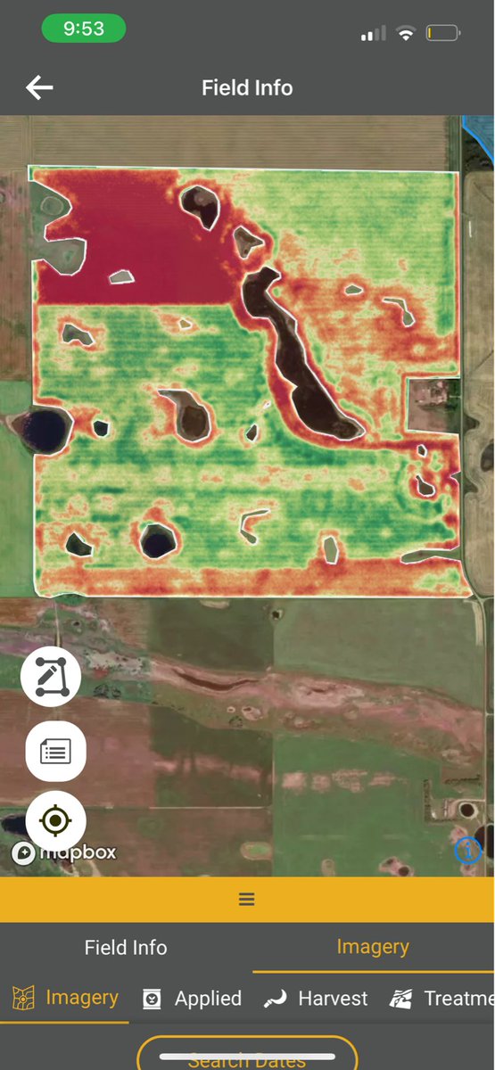 FE_DigitalAg's tweet photo. Using satellite imagery, we see a major difference in field variance. After some discussion and investigation, the red (pictured) is due to equipment error on the seed drill. This happened on the back portion of the field, which wouldn’t have been caught without imagery! -TM https://t.co/htWtkDQ6rU