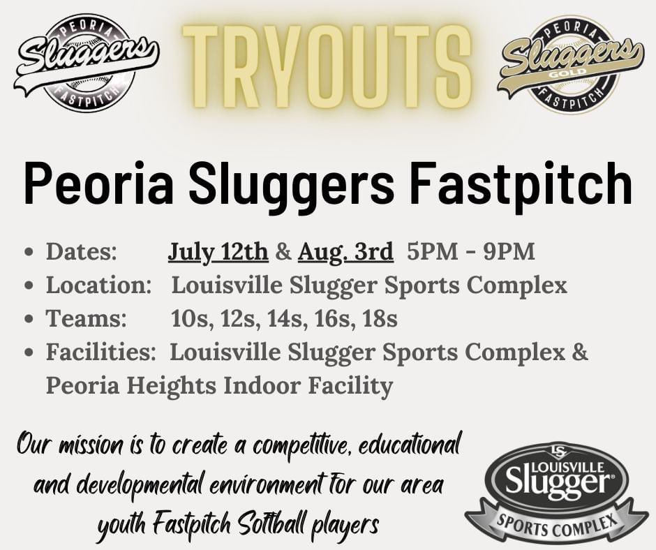 PeoriaSluggers's tweet photo. TRYOUTS - - ->  Peoria Sluggers Fastpitch
2022-2023 Season
👇🏻👇🏻 SIGN UP HERE 👇🏻👇🏻👇🏻
https://t.co/EG8efX4CZT
** Private and/or Small Group Tryouts available upon request ** https://t.co/Wb6ztOSl5v
