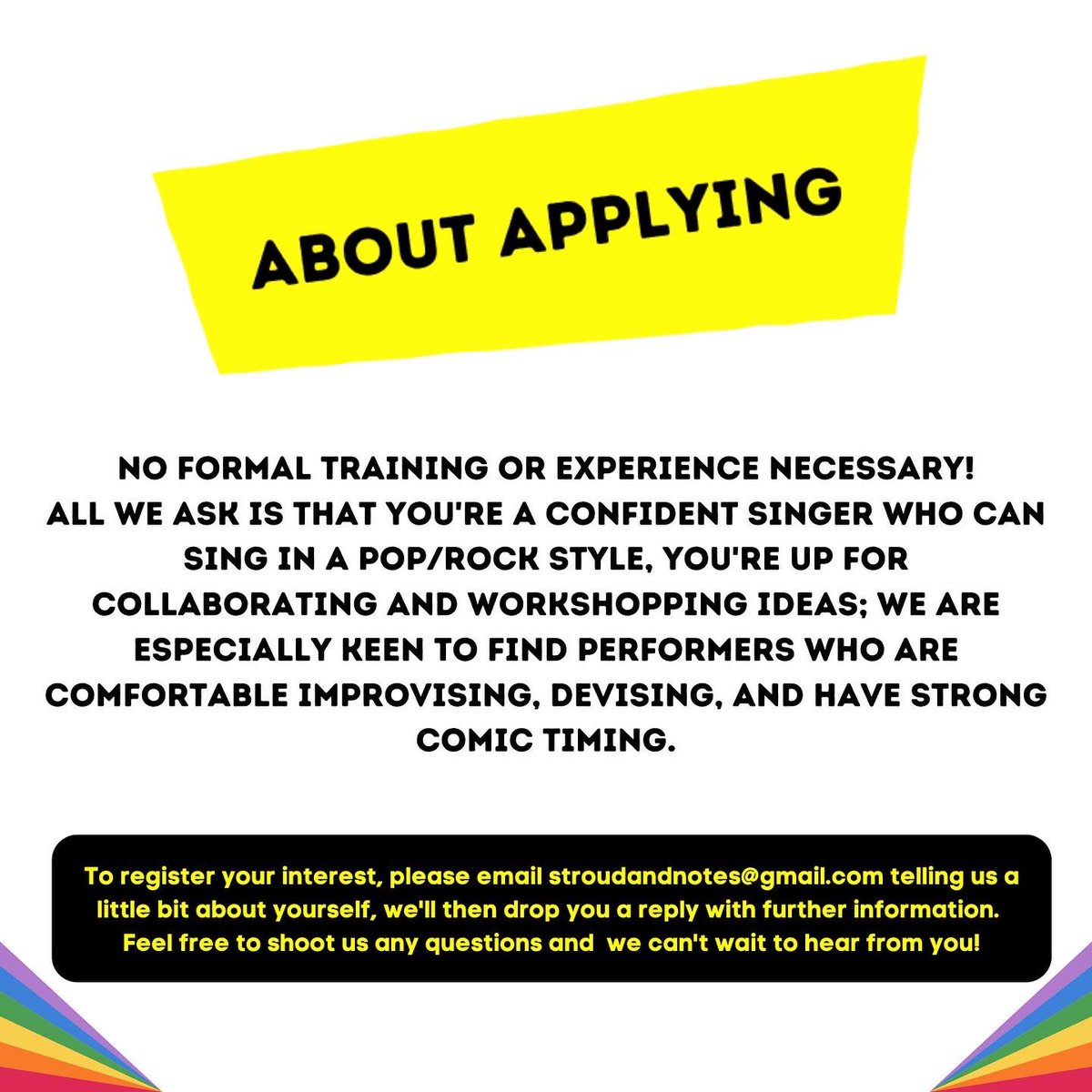 stroudandnotes's tweet photo. NEW MUSICAL CASTING CALL! 🎼🎭
We are a collaborative team of creatives looking for performers who are prepared to help grow and develop these characters in our first R&D workshop.
#castingcall #newmusical #musicalcastingcall #mtcasting #singeractors https://t.co/92dxlZQEOd