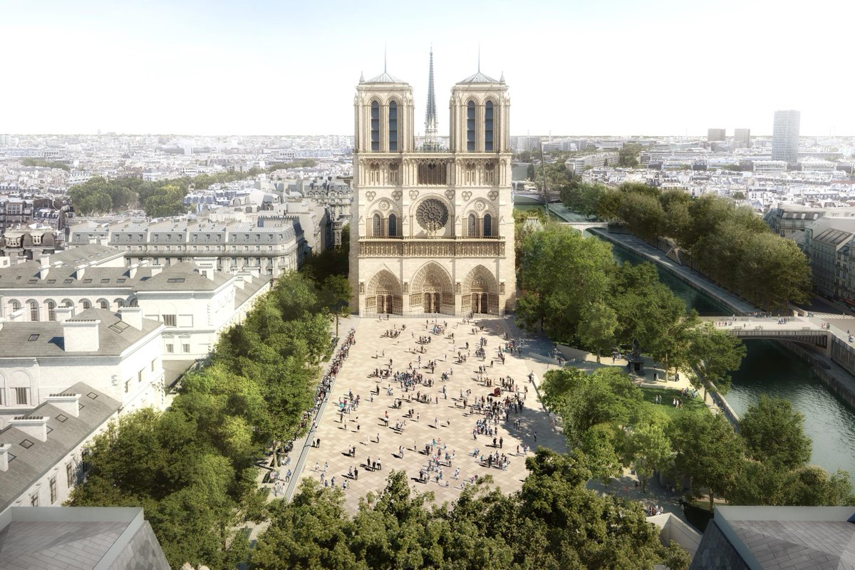 ParisFutur's tweet photo. Les abords de Notre Dame de Paris vont être réaménagés. ll sera possible pour la première fois de faire le tour complet de la cathédrale : les grilles du square Jean XXIII, à l’arrière, seront retirées. Les travaux devraient débuter en 2024 pour finir en 2027. Qu’en pensez-vous ? https://t.co/sUx6cdAmtQ