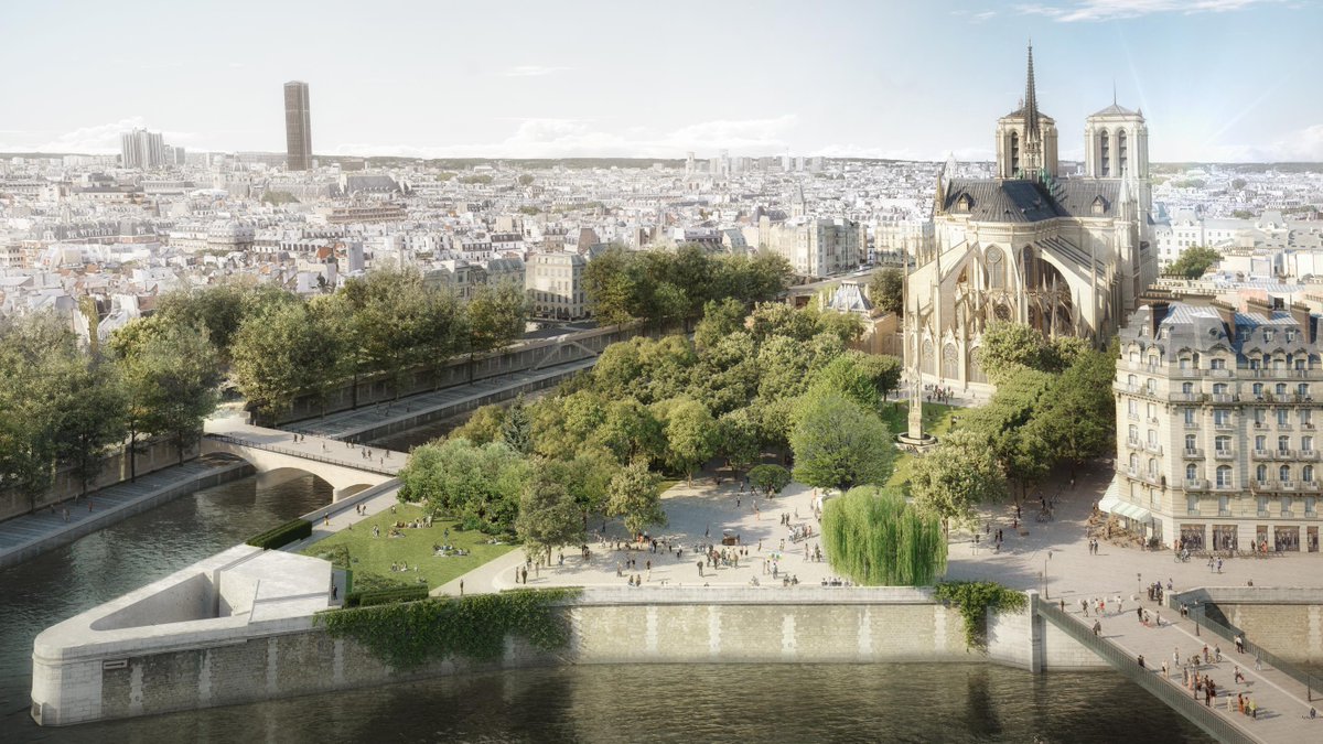 ParisFutur's tweet photo. Les abords de Notre Dame de Paris vont être réaménagés. ll sera possible pour la première fois de faire le tour complet de la cathédrale : les grilles du square Jean XXIII, à l’arrière, seront retirées. Les travaux devraient débuter en 2024 pour finir en 2027. Qu’en pensez-vous ? https://t.co/sUx6cdAmtQ